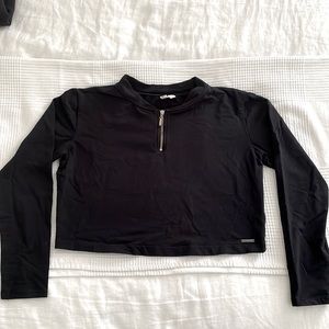 Cropped Black Quarter-Zip Adanola Long Sleeve